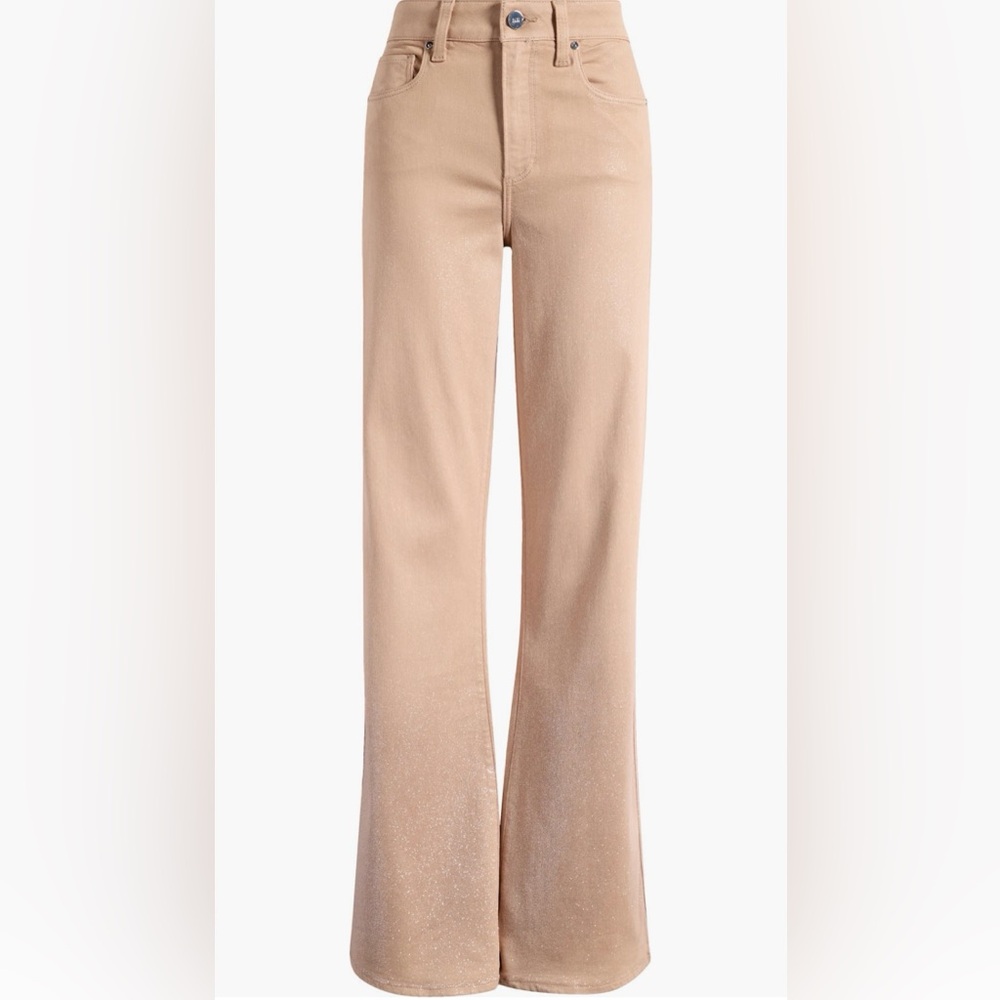 PAIGE Leenah Wide Leg Tan Silver Ombré Coated Jeans Denim Pants 28 6 8 NWT Luxe - Picture 6 of 9